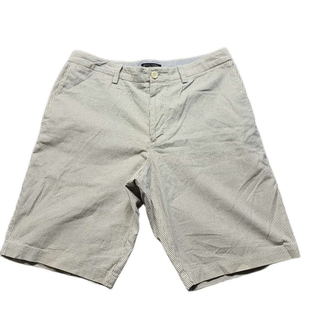 Banana Republic Emerson Chino Shorts Mens 34 Blue White Striped Slash Pocket